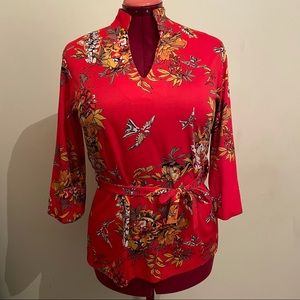 70s vintage quarter sleeve red sashed Ikebana
